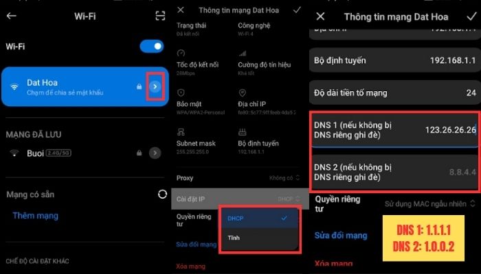 Đổi DNS trên điện thoại Android để tham gia link vào Kubet không bị chặn